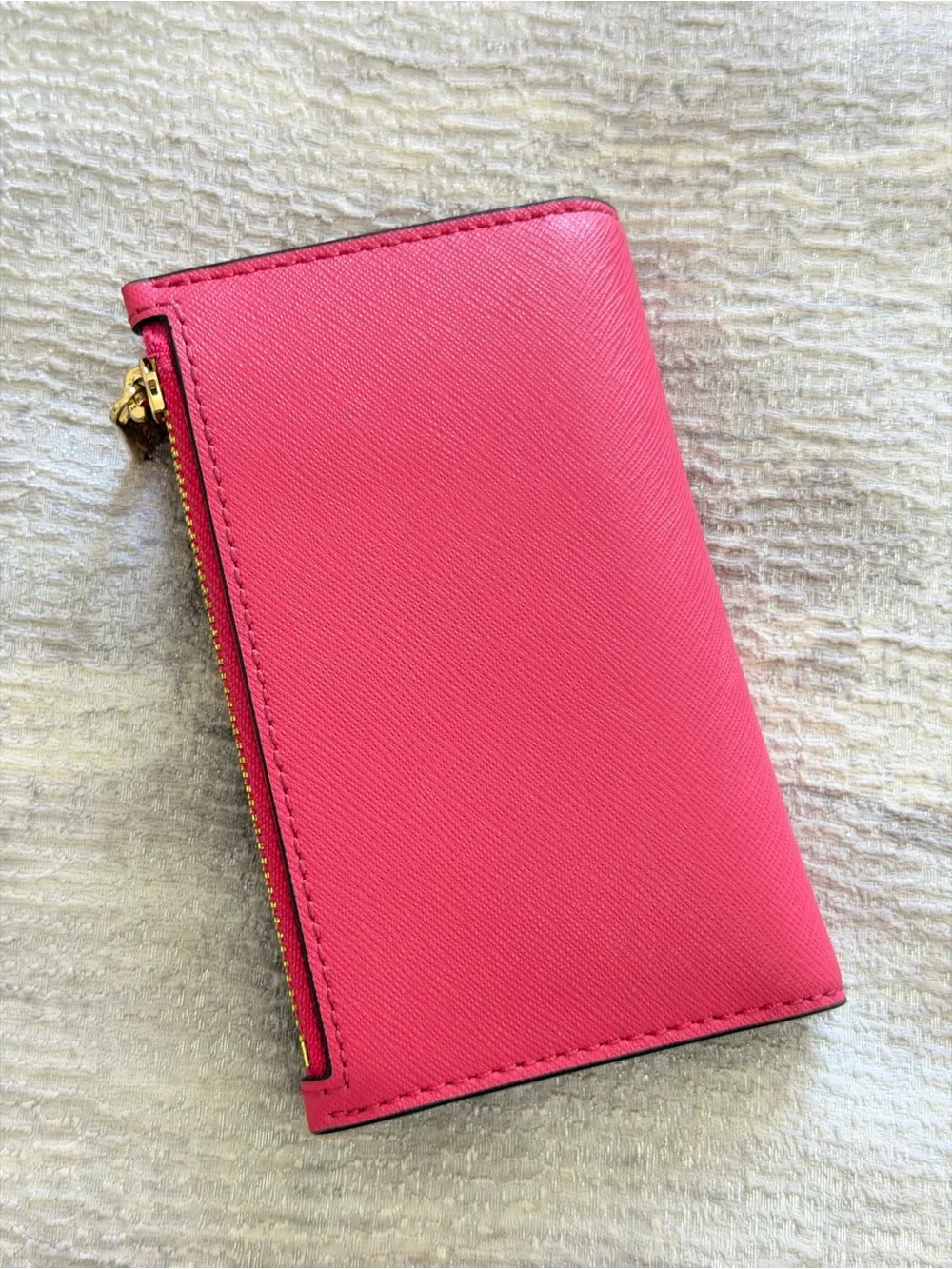 MICHAEL KORS Bright Pink Saffiano Zip Wallet with Gold Hardware